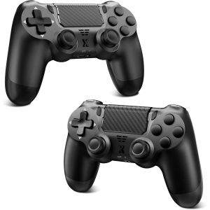 Manette Sans Pour Ps-4, Manette De Jeu Compatible Avec Ps-4/Slim/Pro, Manette De Jeu Bluetooth Vibration/&Eacute;cran Tactile, Capteur Gyroscopique &Agrave; 6 Axes, Prise Audio 3,5 Mm (Black+Black) - Neuf