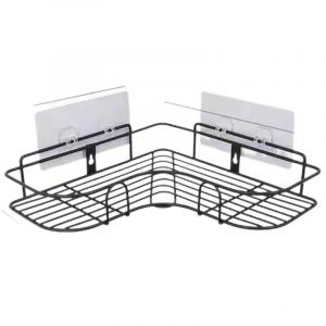 Pas De Perçage Plateau De Douche D'angle, Noir Étagère De Salle De Bains D'acier Inoxydable De Douche, Savon À Vaisselle, Accessoires De Salle De Bains, 8 Autocollants, Cuisine De Stockage, 36 X 26 X 6 Cm - Neuf