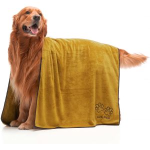 Jgd-&reg; Serviette Chien Super Absorbante &iquest; Serviette Pour Chien Xl 140x70cm, Microfibre Ultra Douce, S&eacute;chage Rapide, Serviettes Artisanales De Qualit&eacute; Pour Chiens (Lot De 1, Ocre) - Neuf