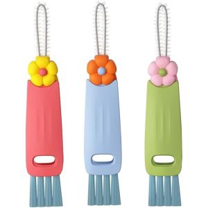 KALANKA-3 Pi&egrave;ces Brosse Nettoyage Multifonctionnelle, Brosse Portable pour Espaces Couvercle Brosselette Nettoyage Cuisine Poils Outil Brosselette Nettoyage Paille pour Couvercles Tasse Bouteilles - Neuf