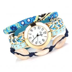 Duoya Femmes Femme Tricot&eacute; Shell Bracelet Montre Analogique Quartz Montre-Bracelet Bleu Fonc&eacute; - Neuf