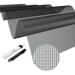 500x150cm Rouleau Moustiquaire Fibre,Grillage Plastique Maille Ultra Fine Rouleau Toile Moustiquaire, aux Portes et Fenêtres du Salon,Découpable Lavable & Indéchirable,vec Brosse (Noir) - Neuf