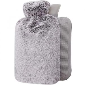 2l Bouillotte Housse Peluche Ultra Douce, Bouillotte Eau Chaude En Caoutchouc Soulage R&egrave;gles Douloureuse & Maux De Ventre - Gris - Neuf