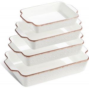 Jexnovashop-Lot De 4 Plats &Agrave; Gratin En C&eacute;ramique Avec Poign&eacute;es, Plats &Agrave; Cuisson Rectangulaires, Plat &Agrave; Lasagnes Pour G&acirc;teaux, Repas Et Banquets, Compatibles Lave-Vaisselle Et Four - Neuf