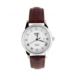 Quartz Analogique Couple Montre-Bracelet Cuir Montre-Bracelet (Cadran Argent&eacute; Caf&eacute; Bracelet Femelle) - Neuf