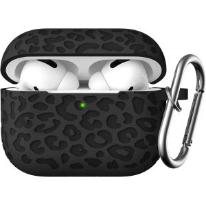 KALANKA-Coque grav&eacute;e compatible avec AirPods Pro 2 2022, coque en silicone pour Apple AirPods Pro 2e/1&egrave;re g&eacute;n&eacute;ration, coque antichoc avec mousqueton LED avant visible, noir l&eacute;opard - Neuf