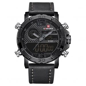 Montre-Bracelet Electronique Tendance Pour Homme, Etanche, En Pu, Avec Boitier Noir Et Gris - Neuf
