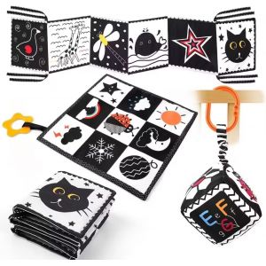 Jouet Livre Tissu Montessori Bébé Eveil 0-12 Mois Carte Noir et Blanc Bébé Cadeau Naissance Fille Garcon Jouet Sensoriel Hoc[1484] - - Neuf