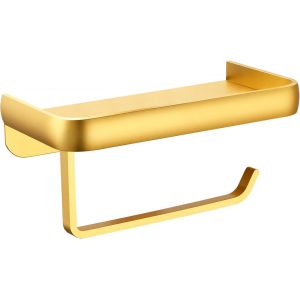 CAUC-Porte-Papier Toilette avec Tablette pour T&eacute;l&eacute;phone, Support Mural Adh&eacute;sif ou &agrave; Visser, Distributeur de Rangement de Salle de Bain en Aluminium Antirouille et Multifonctionnel (Dor&eacute;) - Neuf