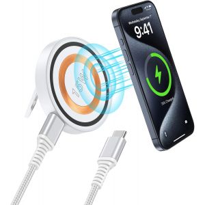 Magsafe Magnetic Wireless Charger 15w For Iphone 16 15 14 13 12 Pro Max, Inductive Charging Dock, Fast Charge For Samsung Galaxy S25 S24 S23 S22 S21 Google Airpods - Neuf