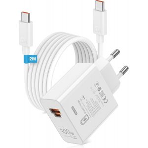 100w Supercharge Chargeur Rapide Pour Honor 200 Pro Magic 7 Pura 70 Pro 2 Ports Pd Chargeur Rapide Avec 6a C&acirc;ble Usb C 2m Pour Honor Magic6 Lite 5 Lite V2 V3 400 200 Lite Smart 90 [Cha8221571] - Neuf