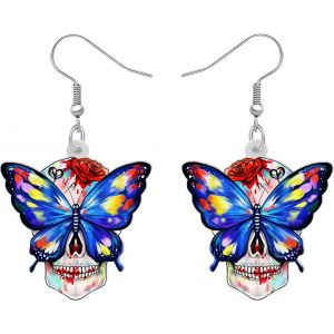 Kal-Acrylique Créatif Mignon Halloween Crâne De Sucre Squelette Boucles D'oreilles Pendantes Pour Femmes Filles Nouveauté Saison De L'effroi Bijoux Gothiques Pour Cadeaux - Neuf
