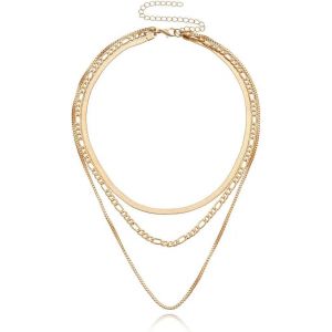 Kal-Collier Femme,Collier Cha&icirc;ne Serpent Or Femme Bijoux Acier Inoxydable Femme Cha&icirc;ne Plate En Acier Inoxydable Dor&eacute; R&eacute;glable Tour De Cou Serpent Fine &Eacute;paisse Cha&icirc;ne Femme Bijoux - Neuf