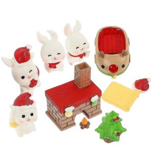 10pcs Résine Lapin Figurines Noël Miniature Résine Lapin Décors Noël Cotillons - Neuf