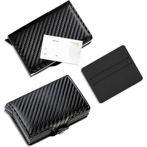 3 Pi&egrave;ces Portefeuille Homme Cuir,Porte-Monnaie,Slim En Fibre De Carbone,Porte-Cartes,Noir - Neuf