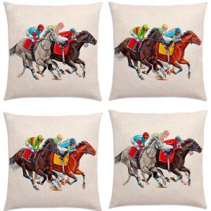 Lot De 4 Housses De Coussin Décoratives Kentucky Derby « Course Des Roses » (45 X 45 Cm) Pour Canapé Ou Fauteuil. Idéales Pour Une Fête Sur Le Thème Des Courses Hippiques Et Des Jockeys. - Neuf
