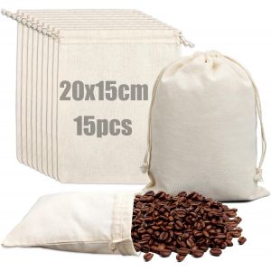 Subzonal-Pochon Tissu 20 X 15cm- 15 Pi&egrave;ces Pochon Coton Sachet Tissu Avec Cordon Sacs En Lin Petits Pochon Cadeau Reutilisable Sac En Coton Pochette Toile Pour Diy Cafe Bijoux Cadeau Mariage No&euml;l Ann - Neuf