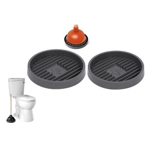 Lot de 2 supports de ventouse pour WC avec tapis et bac de r&eacute;cup&eacute;ration pour le nettoyage et le s&eacute;chage de la salle de bain - Neuf