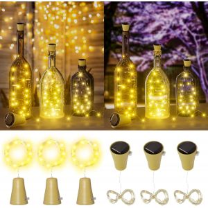 KAL-Lot De 6 Guirlandes Lumineuses Solaires Pour Bouteilles, Bouteilles De Vin, 2 M, 20 Led, Avec Bouchon, Pour Bricolage, Fête, Jardin, Blanc Chaud - Neuf