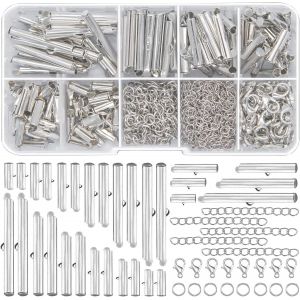Eryi-Slider Fermoir Pour Métiers À Perles Tube Coulissant Barre D¿Extrémité Fermoir Homard Chaîne Extender Kit De Recherche De Bijoux Pour Perles Collier Bracelet Fabrication De Bijoux Argenté. - Neuf