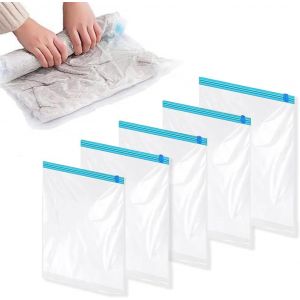 5 Pièces Sac sous Vide Roulé à la Main Sacs de Rangement Sacs de Compression sous Vide Voyage Sacs de Rangement sous Vide Sac Aspirant Rangement Vetement Voyages - Neuf