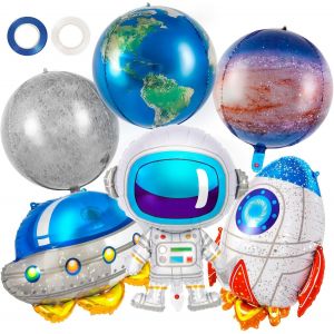 CAUC-Ballon Astronaute 6 Pièces Kit Anniversaire Espace Fusée Vaisseau Spatial Planète Ballon en Aluminium Espace Thème Ballons pour Decoration Anniversaire Garcon - Neuf