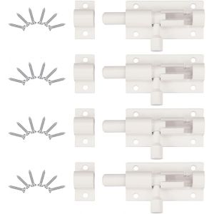TEPPC-4 Pièces Verrou de Porte, Verrou Porte Interieure avec 24 Vis 63 * 25mm Loquet Porte Coulissante, Loquet de Porte, Verrou Targette, Loquet Coulissant, pour Portail De Jardin, Cabanon, Wc (Blanc - Neuf