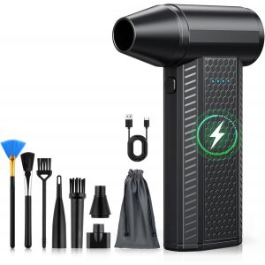 JEXNOVASHOP-FOURQ Souffleur Air Comprim&eacute; avec,130000 TR/Min Souffleur avec Batterie 4000mAh,4 Vitesses Mini Souffleur Sans fil Puissant avec Brosses de Nettoyage PC pour Voiture, Maison, Clavier (noi - Neuf