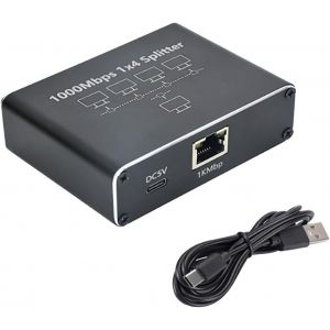 R&eacute;partiteur Gigabit Ethernet 1 &Agrave; 4, Adaptateur R&eacute;seau, Avec C&acirc;ble D'Alimentation Usb, Adaptateur Internet Rj45, 1000 Mbps, Haute Vitesse, Pour C&acirc;bles Cat 5/5E/6/7/8 [4 Appareils Connect&eacute;s En M&ecirc;me - Neuf