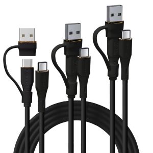 Lot de 3 câbles de charge 2 en 1 100 W USB A/C vers USB C en silicone souple, charge rapide, 5 A, sans n?uds, compatible avec MacBook Pro/Air, iPad Air/Pro 2024, iPhone 16, S25, PS5, Switch - Neuf