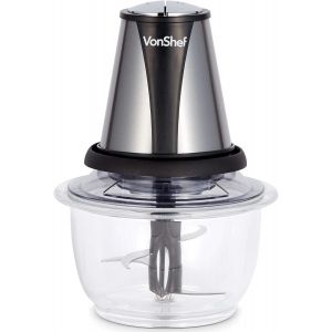 Mini Hachoir Broyeur Électrique 400W ¿ Moulinette Avec Moteur Puissant Et 2 Vitesses Pour Émulsionner ¿ 1,2 Litre Bol En Verre Robot Compact Pour Préparer D'Aliments, Salades, Soupes Et Sauces - Neuf