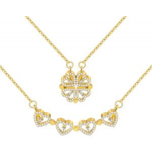 2 En 1 Tr&egrave;fle &Agrave; Quatre Feuilles Pendentif Lucky Exquis Collier Magn&eacute;tique Coeur Brillant Cristal Pendentif Collier Femme Petite Amie Bijoux Cadeaux (Or/Argent/Or Rose) - Neuf