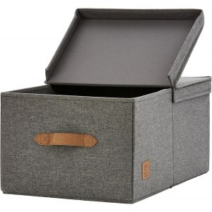 MEVRONISSHOP-LOVE IT STORE IT - Premium - Boite de rangement avec Couvercle - Panier rangement en tissu lin - Pliable - Gris - Dimensions 33x50x24cm - Neuf
