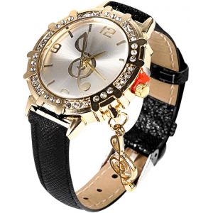 Shiba-Montre Pour Femme Avec Strass Incrustés Avec Pendentif Note De Musique Et Bracelet En Cuir Pour Femme Élégante Et Décontract[5 - Neuf