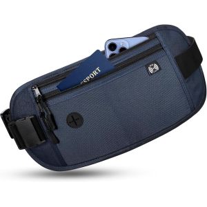 KALANKA-Pochette Ceinture de Voyage pour Femmes et Hommes,Ceinture de Voyage technologie de Blocage RFID,Banane Secrete Voyage Sac Banane antivol caché pour Passeport,Téléphone Portable,Bleu Foncé - Neuf