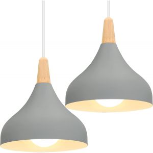 Idegu - Lot De 2 Suspensions Luminaires - Style Goutte Chapeau - &Oslash; 20cm - Grise - Neuf