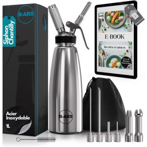 Jexnovashop-Siphon Chantilly Acier Inoxydable 1l Boissons Mousses Chantilly Avec Buses Décoratives Aiguilles Accessoires Sac Nettoyage Livre Recettes Matériaux Durables Facile À Utiliser. - Neuf