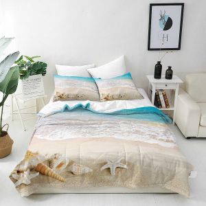 Ulteronixshop-Parure De Lit Oc&eacute;an Plage Coquille &Eacute;toile De Mer Housse De Couette 140x200 Cm Avec 1 Taies D'oreiller 65x65 Cm Microfibre Literie Avec Fermeture &Eacute;clair Toutes Saisons - Neuf