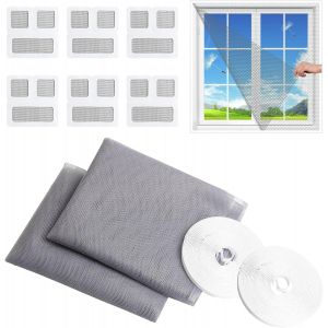 2 Invisibilité Moustiquaires pour Fenêtres, Moustiquaire Sans Percage, 130x150CM Toile Moustiquaire Découpable avec 2 Auto Rubans Adhésifs et 6 Patchs de Réparation de Moustiquaires - Neuf