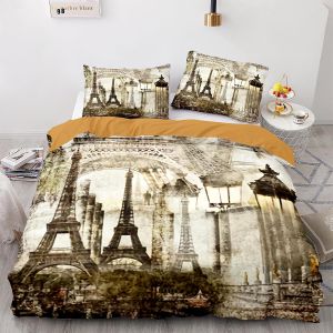 Parure De Lit Avec Housse De Couette Et Taie D'oreiller Motif Tour Eiffel - Neuf