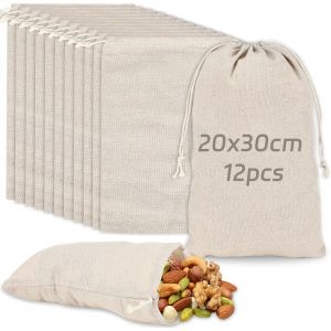Mevronisshop-Sachet En Toile De Jute 12pcs 20x30cm Avec Cordon De Serrage - Petit Sac Cadeau Pour Confetti, Mariage, Bonbons, Partie, Cosmétiques, Bijoux - Neuf