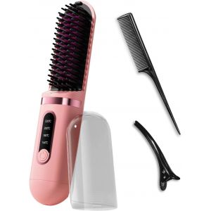 Lisseur Sans Fil Avec Housse Et Écran, 4 Températures 160°C-220°C, Mch Technologie Céramique, Denti A Pettine Criptati In 3d, Convient Aux Cheveux Lisses Et Bouclés (Rose)[Fer9230702] - Neuf