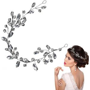 Kal-Serre-Tête Mariage Avec Feuilles Argentées Et Cristaux, Accessoire Cheveux Mariage Femme, Pince Cheveux Mariage Pour Cérémonie Et Mariage - Neuf