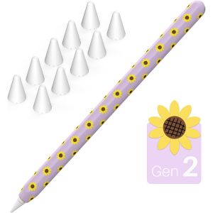 ERYI-Tournesol Silicone Housse De Protection Pour Apple Pencil 2Ème Génération & Apple Pencil Pro Manchon Accessoire Avec 10 Embouts Apple (Violet) - Neuf