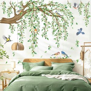 ERYI-Stickers Muraux Grand Branche De Fleurs Vigne Autocollant Mural Verts Feuilles Arbre Plantes Oiseaux Décoration Murale Chambre Salon Mur Tv - Neuf