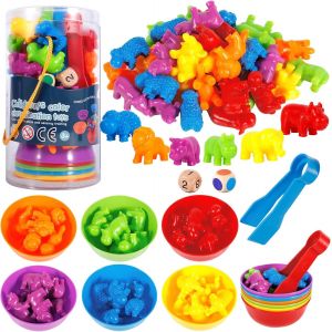 MDY-47 Pièces Jouet Enfant 2 Ans, Animaux Sauvages Jeu Educatif,Enfants Classification des Couleurs Motricité Fine,Jeux Montessori 2 Ans pour Comptage et Tri Apprendre Les Couleurs - Neuf