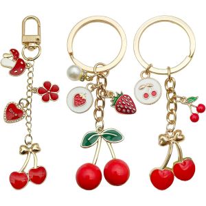 Kal-Porte Clef Femme, Lot De 3 Breloque De Sac Cerise, Porte Bonheur, Pendentif De Sac Cerise Pour Femme, Cadeau Danniversaire Pour Meilleurs Amis, Filles, Mère, Collègues - Neuf