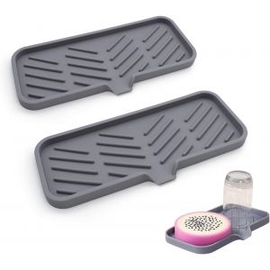 Lot De 2 Tapis D'&eacute;gouttement En Silicone Pour &Eacute;vier De Cuisine,Salle De Bain,&Eacute;ponges,Brosses,Passe Au Lave-Vaisselle,Gris - Neuf