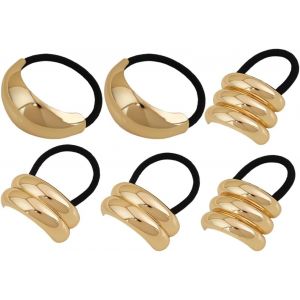 &Eacute;lastique &Agrave; Cheveux En M&eacute;tal, 6 Pcs Metal Hair Ponytail Holders, &Eacute;lastiques &Agrave; Cheveux G&eacute;om&eacute;trique Temp&eacute;rament R&eacute;tro, M&eacute;tal G&eacute;om&eacute;trique &Eacute;lastique Forme Cheveux Cravates - Neuf