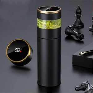 Mevronisshop-Bouteille Infuseur À Thé ¿ Thermos À Café ¿ Bouteille D'eau De Sport Intelligente Avec Affichage Led De La Température ¿ Tasse À Thé De Voyage Avec Filtre En Acier Inoxydable (Noir) - Neuf